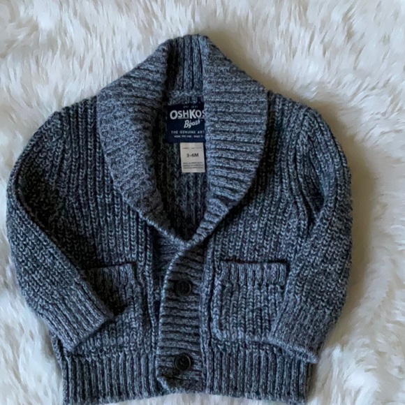 Oshkosh notch-lapel collar black & gray tweed look cardigan with pockets. 3-6m - Picture 1 of 8